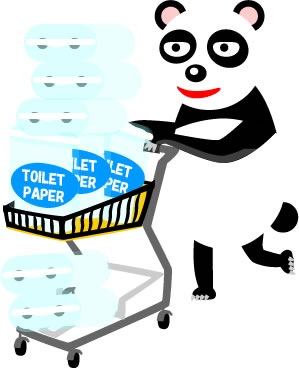 トイレットペーパーを買占め、買い溜めするパンダのイラスト画像5