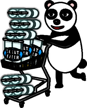 トイレットペーパーを買占め、買い溜めするパンダのイラスト画像6