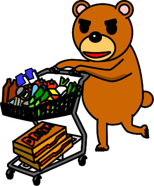 食品を大量買いするクマのイラスト画像