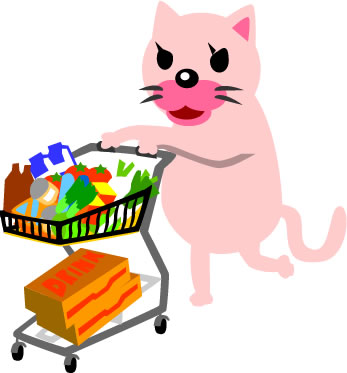 食品を大量買いするネコのイラスト画像5