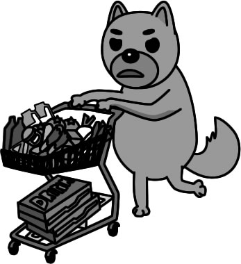 食品を大量買いするイヌのイラスト画像4