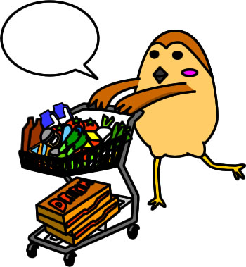 食品を大量買いするスズメのイラスト画像3