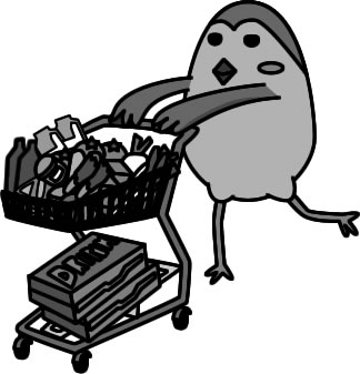 食品を大量買いするスズメのイラスト画像4