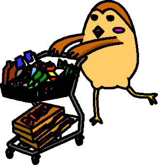 食品を大量買いするスズメのイラスト画像6