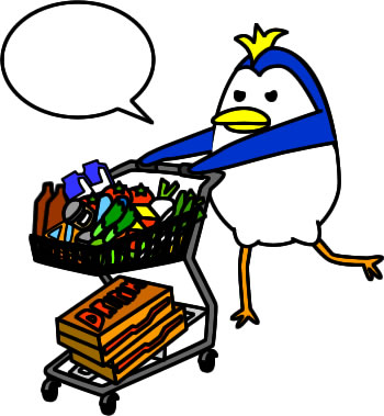 食品を大量買いするペンギンのイラスト画像3
