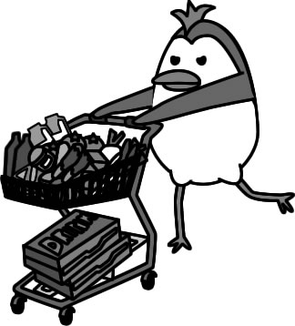 食品を大量買いするペンギンのイラスト画像4