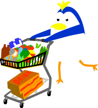 食品を大量買いするペンギンのイラスト画像5