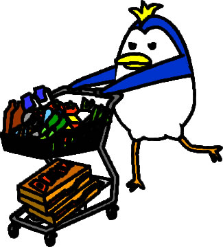 食品を大量買いするペンギンのイラスト画像6