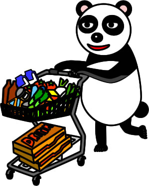 食品を大量買いするパンダのイラスト画像