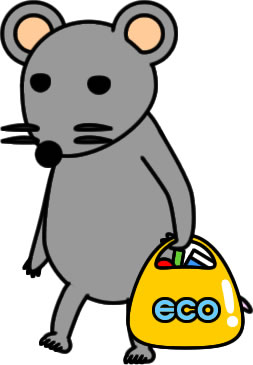 エコバッグを持つネズミのイラスト画像