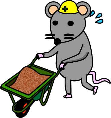 一輪車で作業するネズミのイラスト画像のイラスト画像