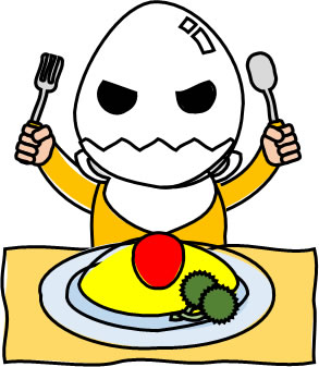 卵料理を食べる卵マンのイラスト画像1