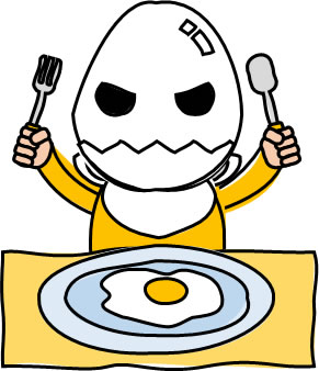 卵料理を食べる卵マンのイラスト画像2
