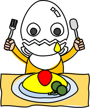 卵料理を食べる卵マンのイラスト画像3