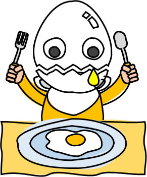 卵料理を食べる卵マンのイラスト画像4