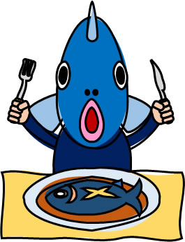 魚料理を食べる魚のイラスト画像1
