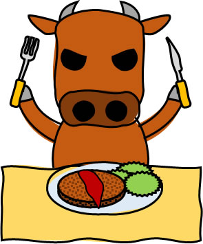 肉料理を食べる牛のイラスト画像2
