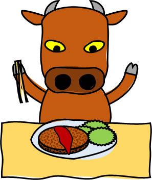 肉料理を食べる牛のイラスト画像4
