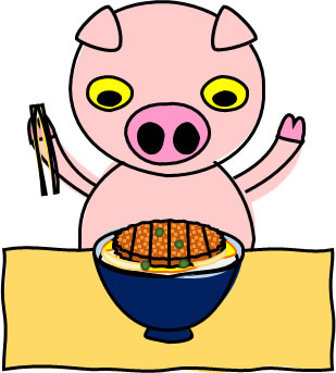肉料理を食べるブタのイラスト画像4