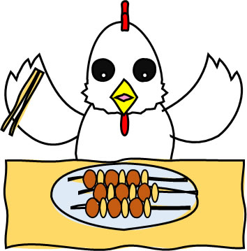 鶏肉、卵料理を食べるニワトリのイラスト画像3