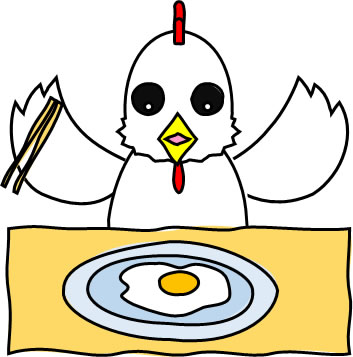 鶏肉、卵料理を食べるニワトリのイラスト画像4