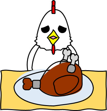 鶏肉、卵料理を食べるニワトリのイラスト画像5