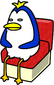イスに座って寝ているペンギンのイラスト画像