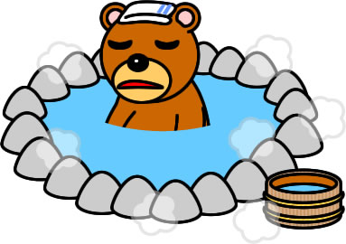 温泉につかっているクマのイラスト画像