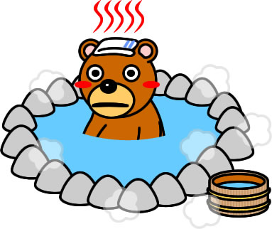 温泉でリラックスしているクマのイラスト画像