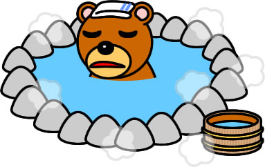 温泉で肩までつかっているクマのイラスト画像