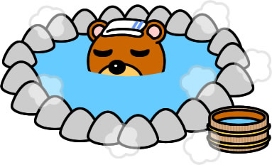 温泉で頭だけ出しているクマのイラスト画像