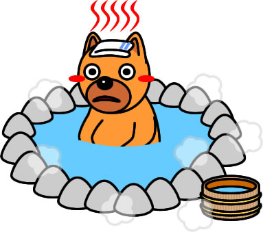 温泉でリラックスしているイヌのイラスト画像