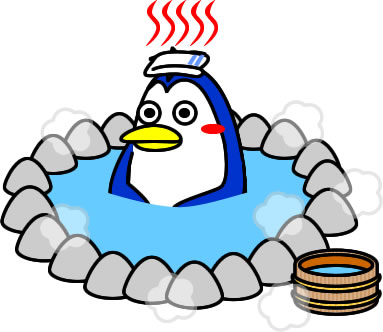 温泉でリラックスしているペンギンのイラスト画像