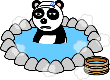 温泉につかっているパンダのイラスト画像