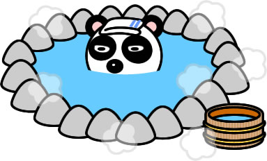 温泉で頭だけ出しているパンダのイラスト画像