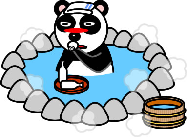 温泉でお酒を飲んでいるパンダのイラスト画像