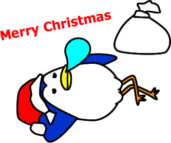 寝ながらメリークリスマスペンギンのイラスト画像