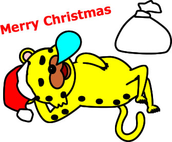 寝ながらメリークリスマスヒョウのイラスト画像