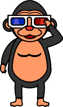 ３D眼鏡をかけるゴリラのイラスト画像