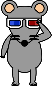 ３D眼鏡をかけるネズミのイラスト画像