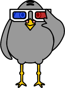 ３D眼鏡をかけるハトのイラスト画像