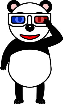 ３D眼鏡をかけるパンダのイラスト画像
