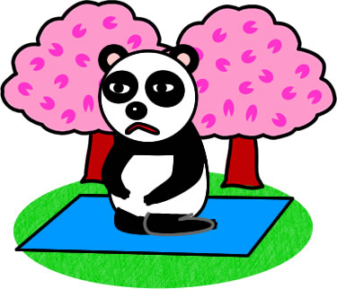 花見の場所取りをするパンダのイラスト画像
