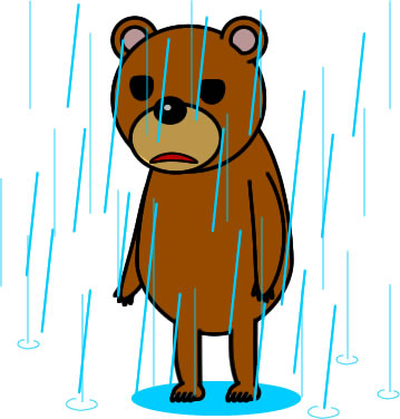 雨に濡れ続けるクマのイラスト画像
