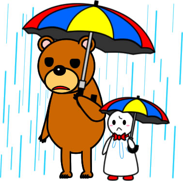 テルテル坊主と傘をさすクマのイラスト画像
