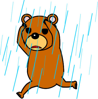 雨の中を走るクマのイラスト画像