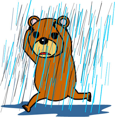 ゲリラ豪雨にやられるクマのイラスト画像