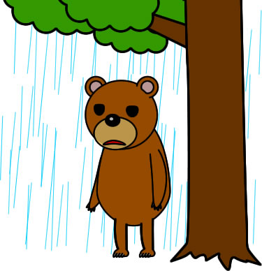 雨宿りするクマのイラスト画像