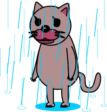 雨に濡れ続けるネコのイラスト画像