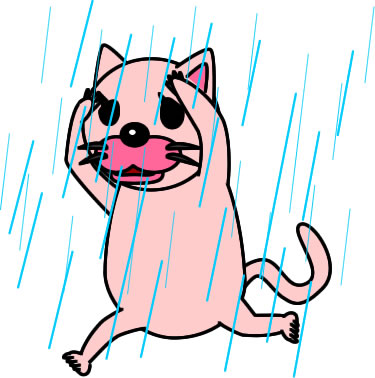 雨の中を走るネコのイラスト画像